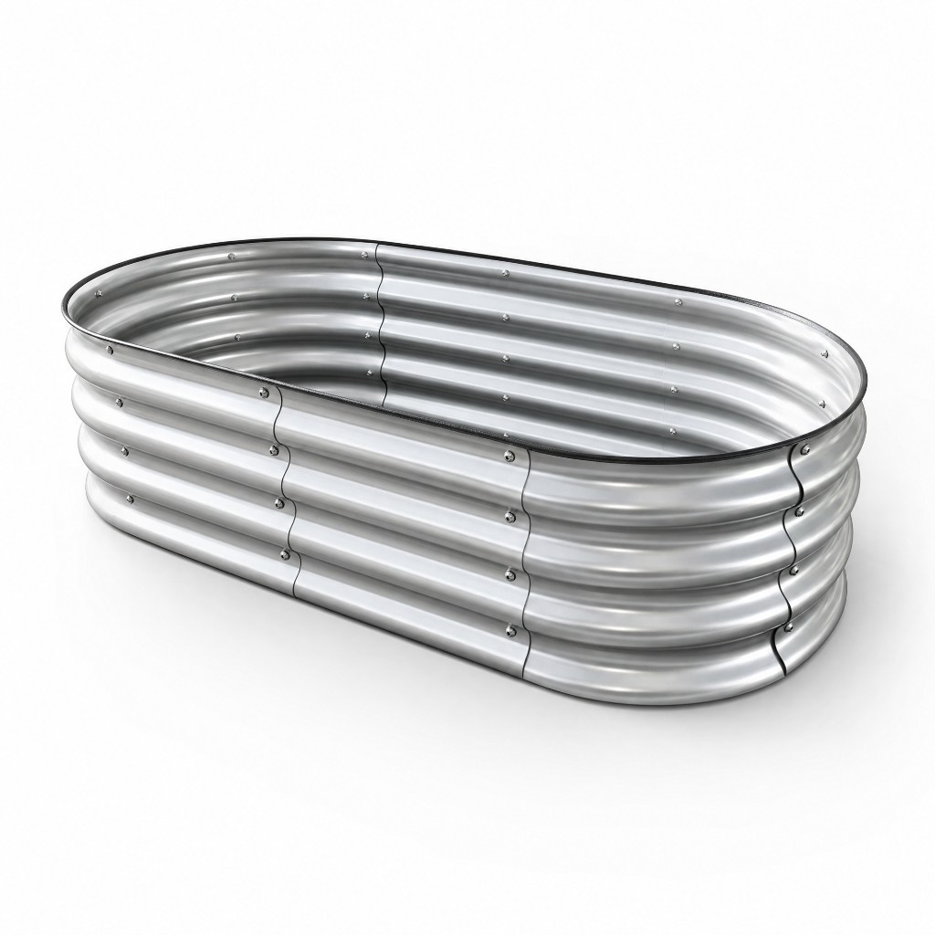 Galvanized metal raised garden bed design for retail programs and distributors