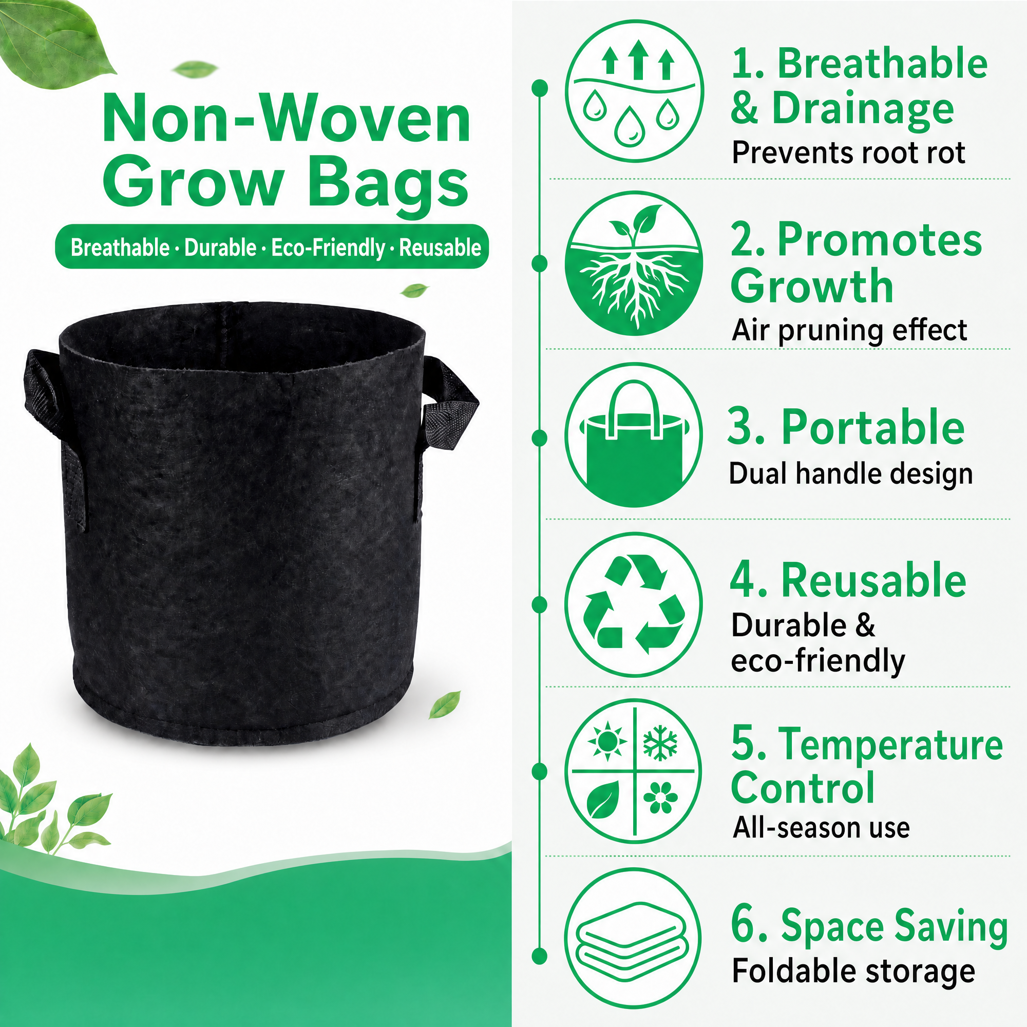 Non-woven grow bag core benefits: breathable root zone, size and handle matrix, B2B procurement highlights