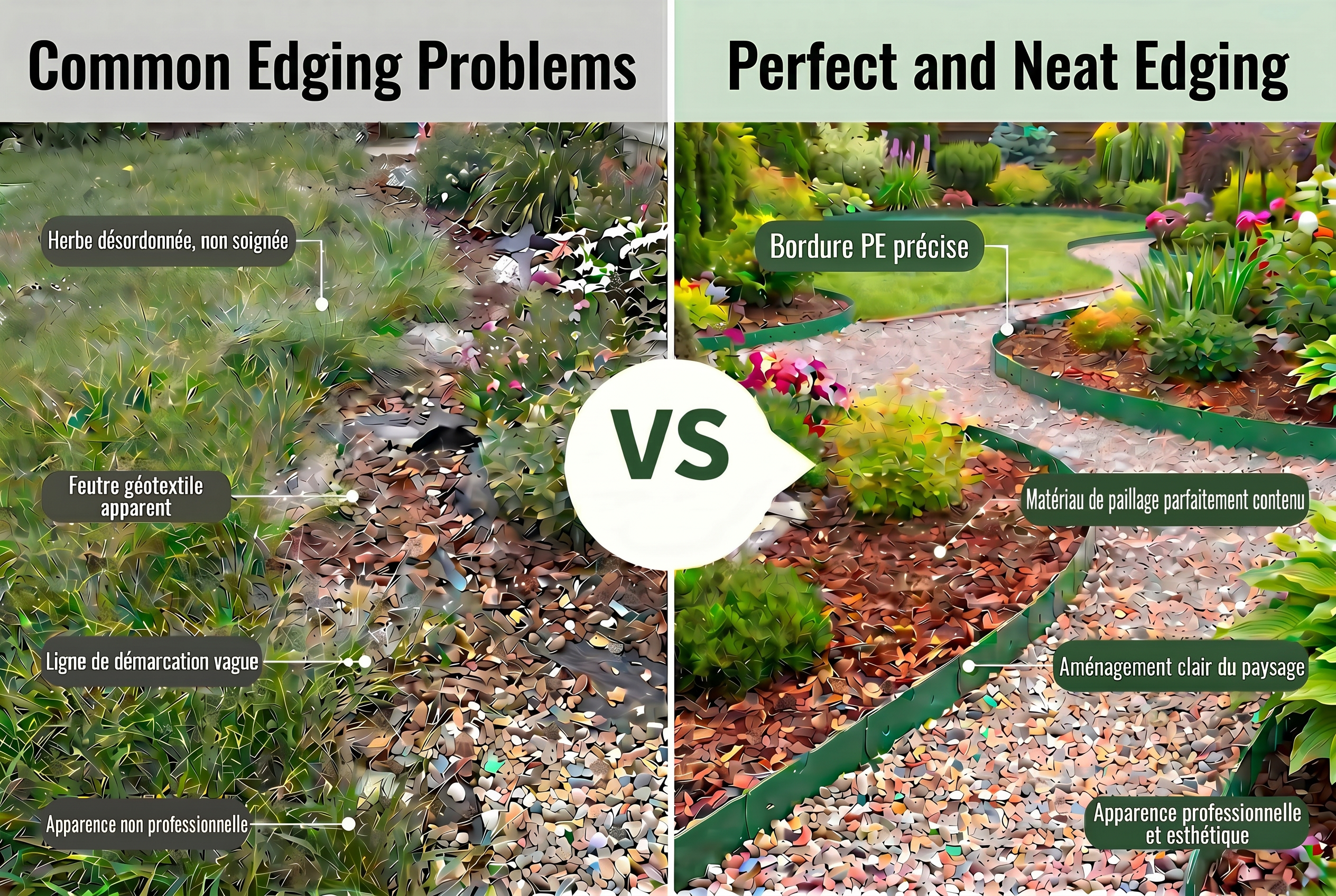 Comparison without a crisp border versus after PE roll installation