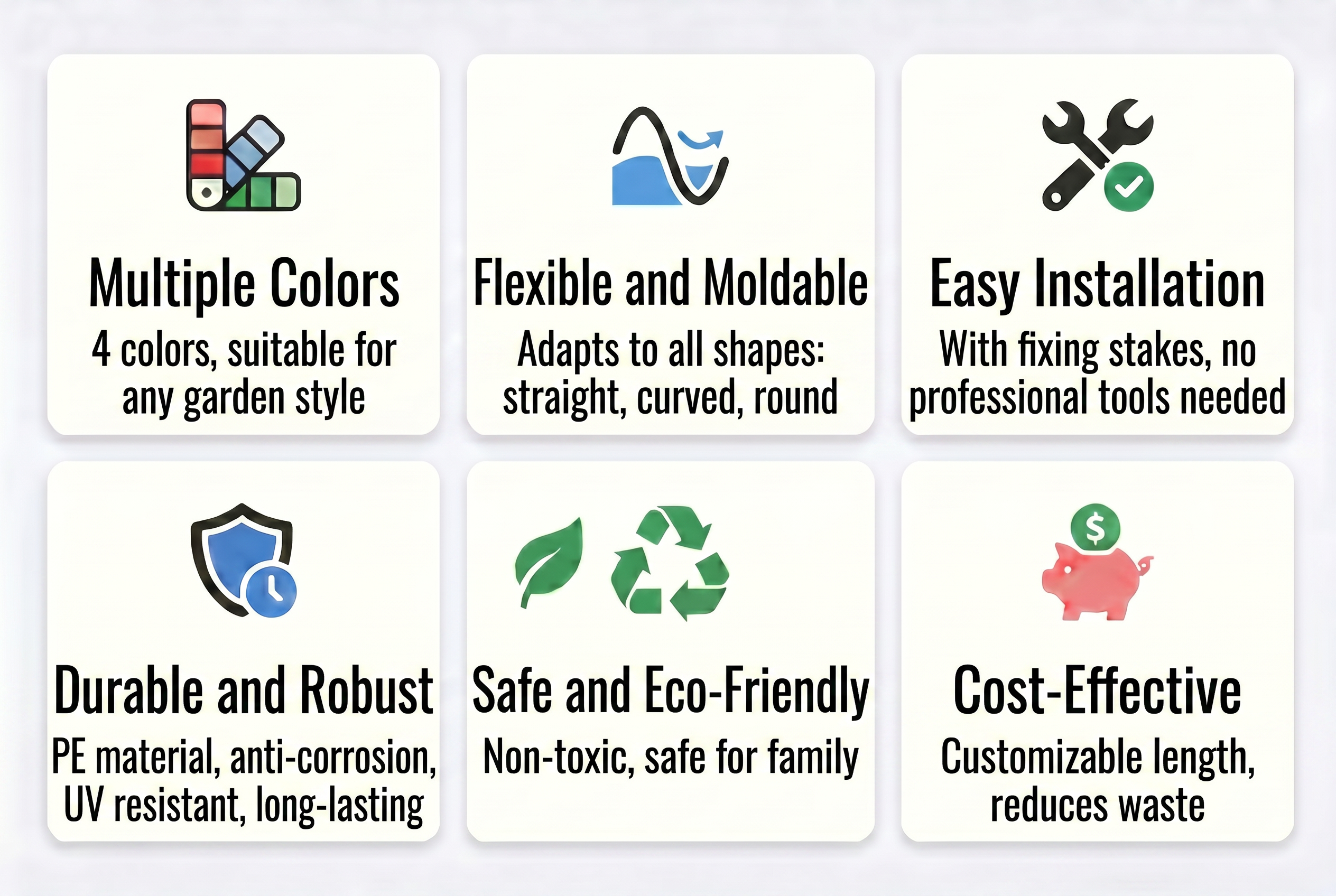 Six-cell strengths: color, stake tabs, flexibility, OEM export synergy