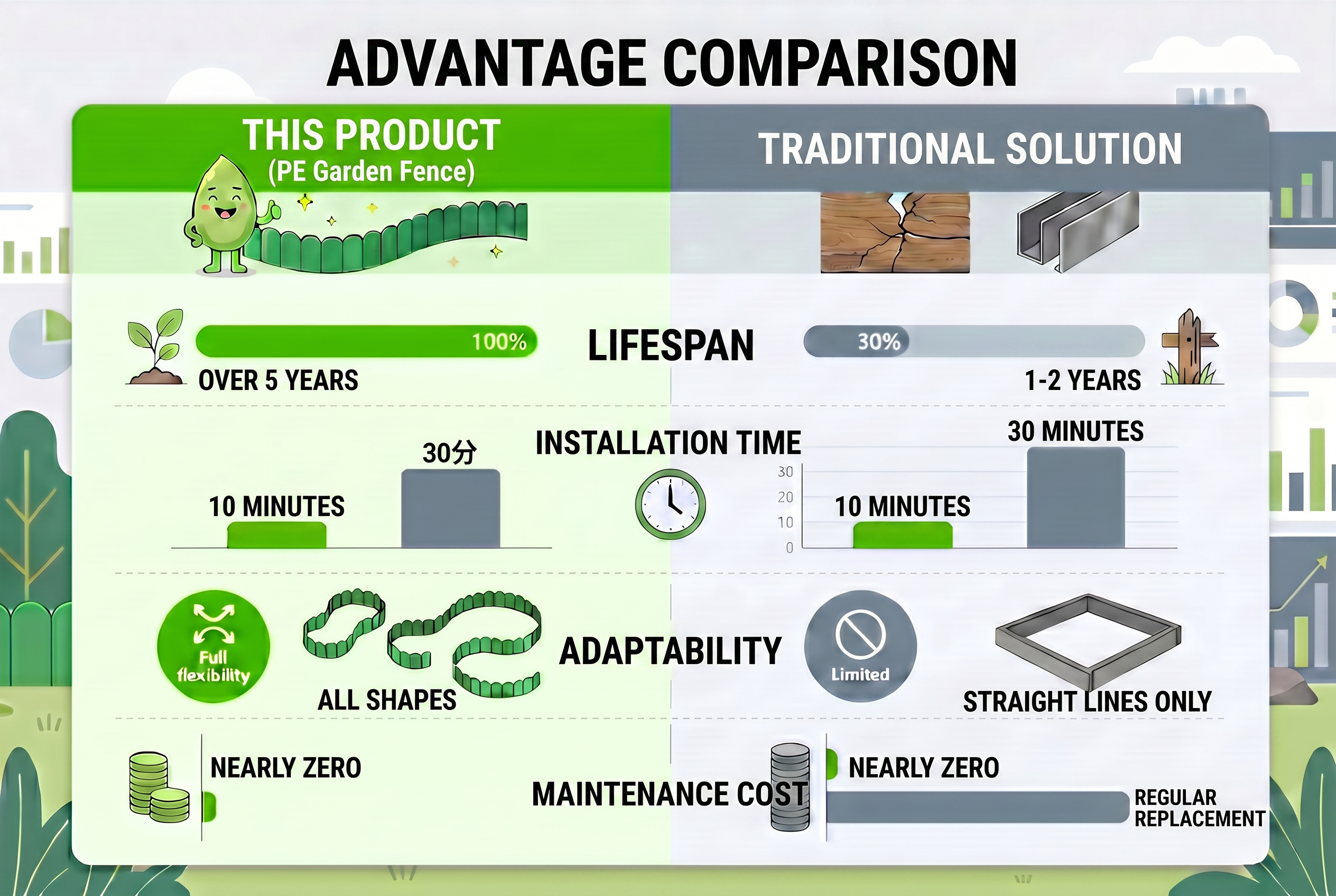 Data comparison versus metal or concrete border systems