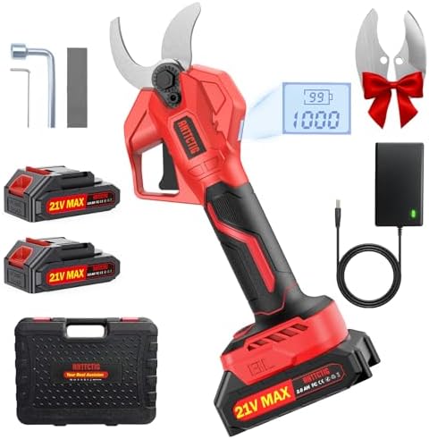 Cordless battery pruner with LED display and dual 21V batteries