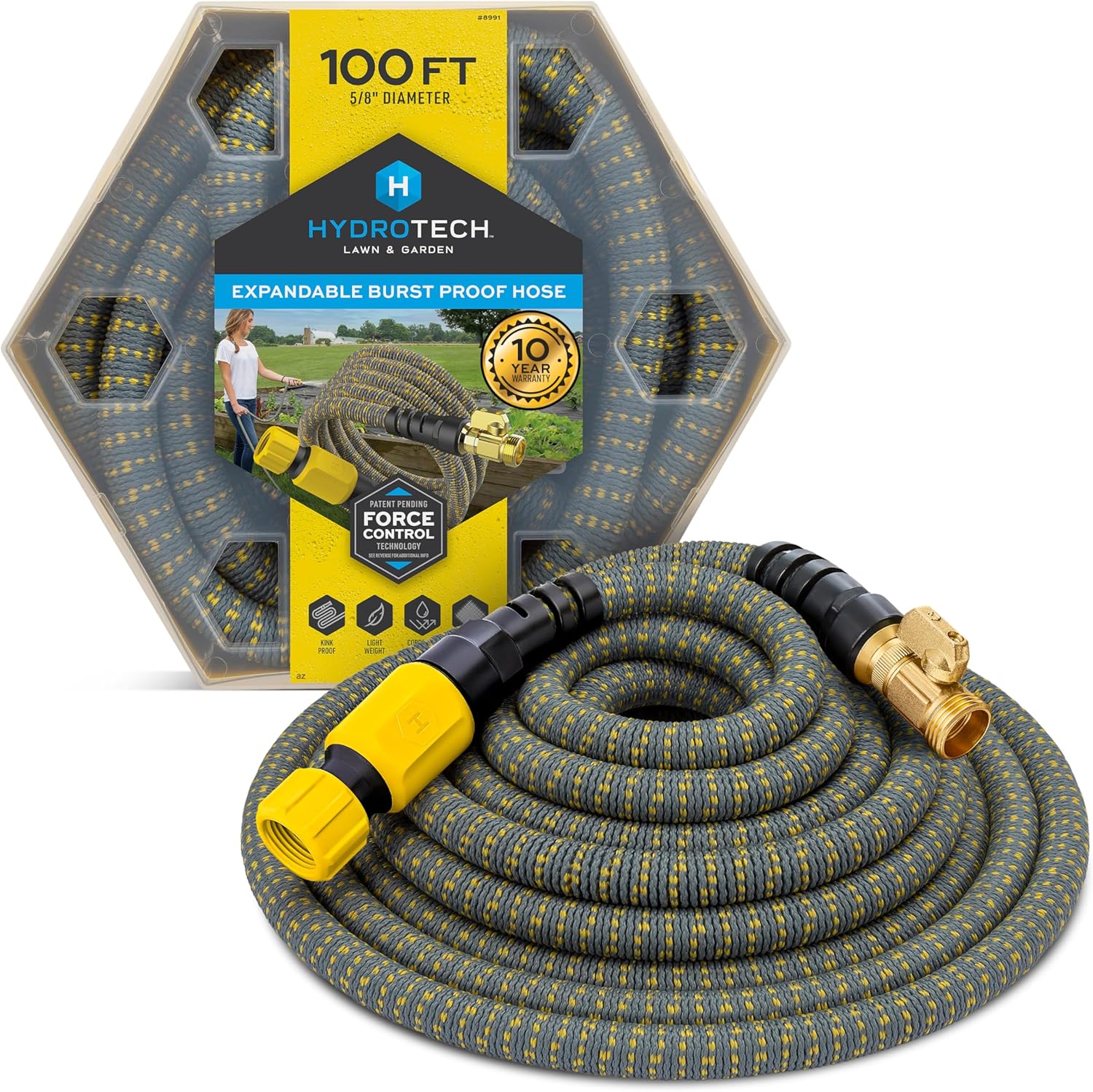 Lightweight expandable water hose with 8-function spray nozzle